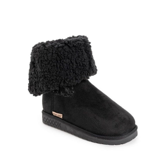 Muk Luks Black Suede Calf Height Foldable Faux Shearling Winter Boots Size 10 - Picture 7 of 12